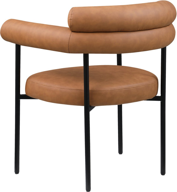 Meridian Furniture Blake Vegan Leather Dining Chair with Curved Back and Matte Black Iron Frame Support Cognac 847Cognac-C