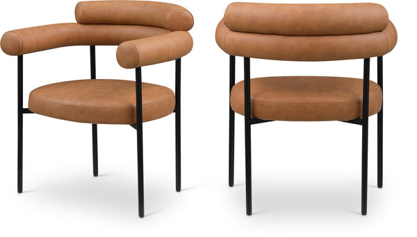 Meridian Furniture Blake Vegan Leather Dining Chair with Curved Back and Matte Black Iron Frame Support Cognac 847Cognac-C