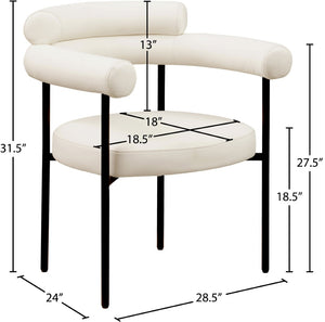 Meridian Furniture Blake Vegan Leather Dining Chair with Curved Back and Matte Black Iron Frame Support Cream 847Cream-C