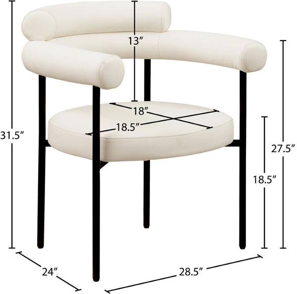 Meridian Furniture Blake Vegan Leather Dining Chair with Curved Back and Matte Black Iron Frame Support Cream 847Cream-C