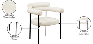 Meridian Furniture Blake Vegan Leather Dining Chair with Curved Back and Matte Black Iron Frame Support Cream 847Cream-C