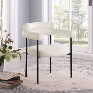 Meridian Furniture Blake Vegan Leather Dining Chair with Curved Back and Matte Black Iron Frame Support Cream 847Cream-C