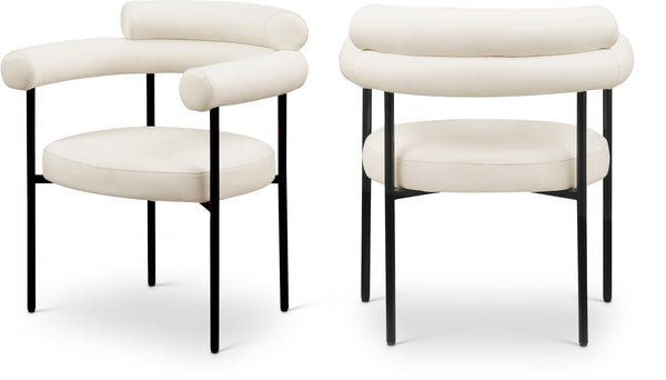 Meridian Furniture Blake Vegan Leather Dining Chair with Curved Back and Matte Black Iron Frame Support Cream 847Cream-C