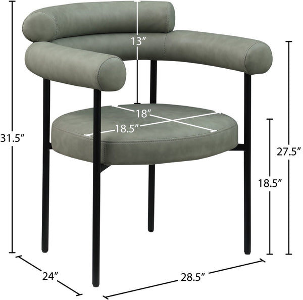 Meridian Furniture Blake Vegan Leather Dining Chair with Curved Back and Matte Black Iron Frame Support Green 847Green-C