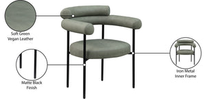 Meridian Furniture Blake Vegan Leather Dining Chair with Curved Back and Matte Black Iron Frame Support Green 847Green-C