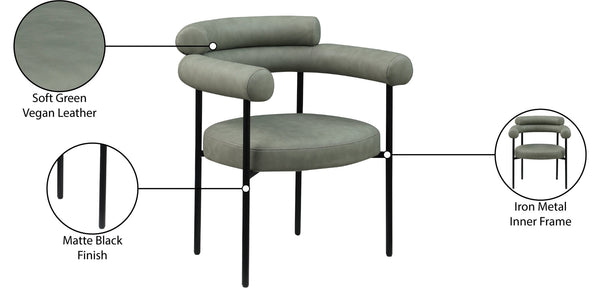 Meridian Furniture Blake Vegan Leather Dining Chair with Curved Back and Matte Black Iron Frame Support Green 847Green-C