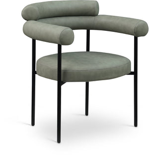 Meridian Furniture Blake Vegan Leather Dining Chair with Curved Back and Matte Black Iron Frame Support Green 847Green-C