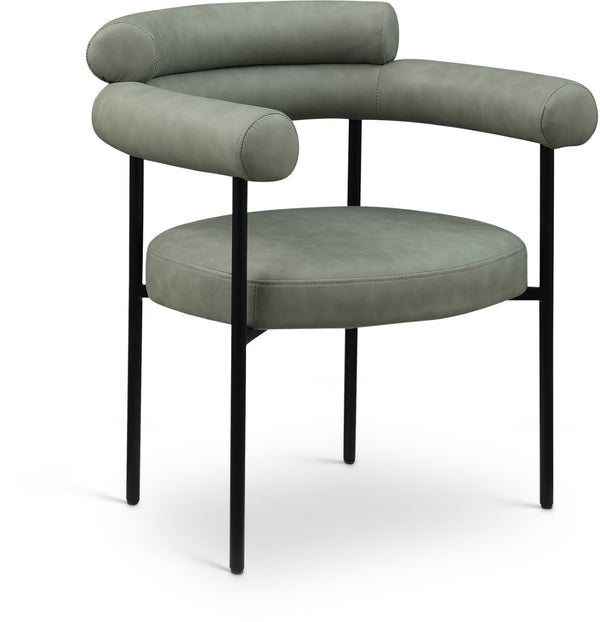 Meridian Furniture Blake Vegan Leather Dining Chair with Curved Back and Matte Black Iron Frame Support Green 847Green-C