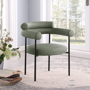 Meridian Furniture Blake Vegan Leather Dining Chair with Curved Back and Matte Black Iron Frame Support Green 847Green-C