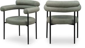 Meridian Furniture Blake Vegan Leather Dining Chair with Curved Back and Matte Black Iron Frame Support Green 847Green-C