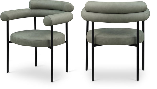 Meridian Furniture Blake Vegan Leather Dining Chair with Curved Back and Matte Black Iron Frame Support Green 847Green-C