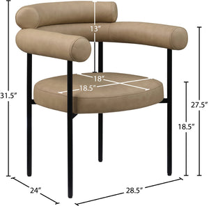 Meridian Furniture Blake Vegan Leather Dining Chair with Curved Back and Matte Black Iron Frame Support Tan 847Tan-C