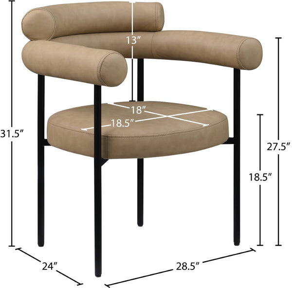 Meridian Furniture Blake Vegan Leather Dining Chair with Curved Back and Matte Black Iron Frame Support Tan 847Tan-C