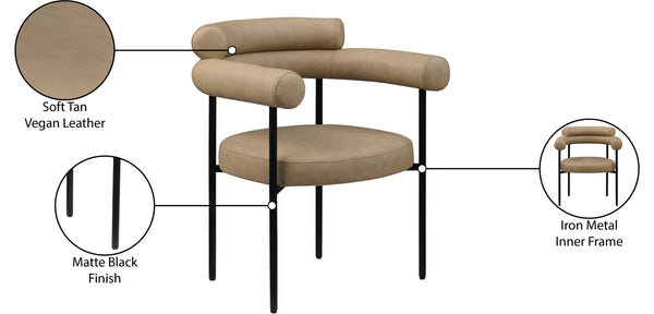 Meridian Furniture Blake Vegan Leather Dining Chair with Curved Back and Matte Black Iron Frame Support Tan 847Tan-C