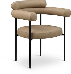 Meridian Furniture Blake Vegan Leather Dining Chair with Curved Back and Matte Black Iron Frame Support Tan 847Tan-C