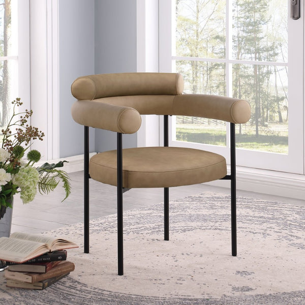 Meridian Furniture Blake Vegan Leather Dining Chair with Curved Back and Matte Black Iron Frame Support Tan 847Tan-C