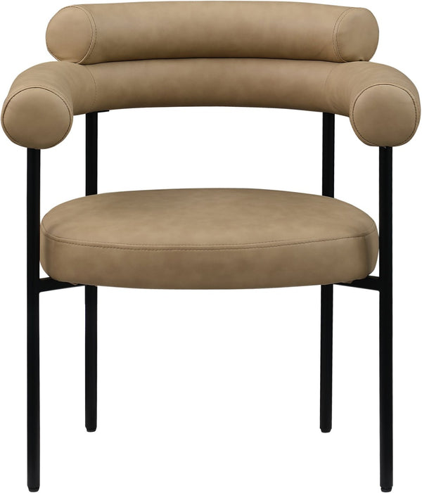 Meridian Furniture Blake Vegan Leather Dining Chair with Curved Back and Matte Black Iron Frame Support Tan 847Tan-C