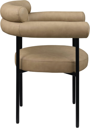 Meridian Furniture Blake Vegan Leather Dining Chair with Curved Back and Matte Black Iron Frame Support Tan 847Tan-C