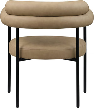 Meridian Furniture Blake Vegan Leather Dining Chair with Curved Back and Matte Black Iron Frame Support Tan 847Tan-C