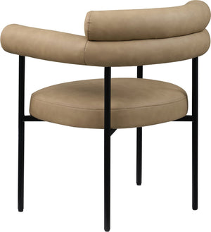 Meridian Furniture Blake Vegan Leather Dining Chair with Curved Back and Matte Black Iron Frame Support Tan 847Tan-C