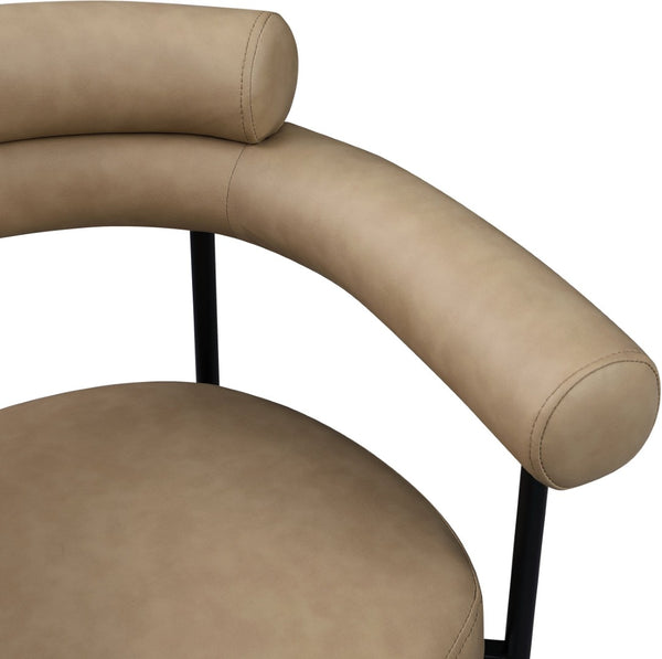 Meridian Furniture Blake Vegan Leather Dining Chair with Curved Back and Matte Black Iron Frame Support Tan 847Tan-C