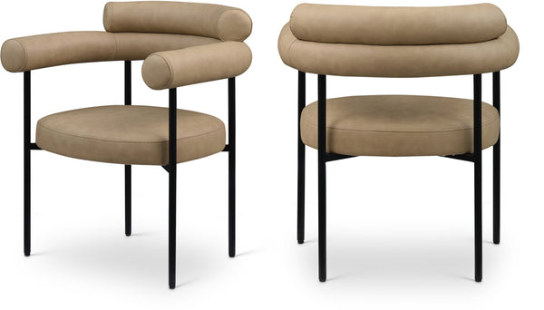 Meridian Furniture Blake Vegan Leather Dining Chair with Curved Back and Matte Black Iron Frame Support Tan 847Tan-C