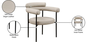 Meridian Furniture Blake Vegan Leather Dining Chair with Curved Back and Matte Black Iron Frame Support Taupe 847Taupe-C