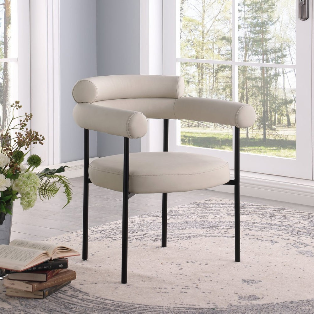 Meridian Furniture Blake Vegan Leather Dining Chair with Curved Back and Matte Black Iron Frame Support Taupe 847Taupe-C