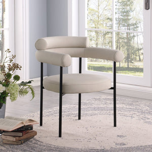 Meridian Furniture Blake Vegan Leather Dining Chair with Curved Back and Matte Black Iron Frame Support Taupe 847Taupe-C
