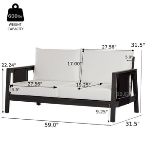 English Elm 2 Piece Outdoor Acacia Wood Loveseat and Coffee Table Set with Textilene Weave Cushions Dark Grey,White+Black N768P368824D