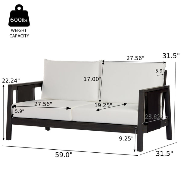 English Elm 2 Piece Outdoor Acacia Wood Loveseat and Coffee Table Set with Textilene Weave Cushions Dark Grey,White+Black N768P368824D