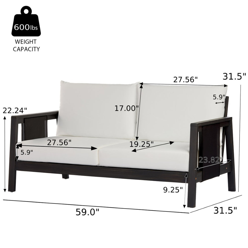 English Elm 4-pieces Acacia Wood Outdoor Conversation Set with Loveseat Club Chairs Patio Table Dark Grey,White+Black N768P368824D_N768P368823D_2