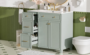 English Elm 36" Modern Bathroom Vanity with Ceramic Sink, Soft-Close Doors, Double-Layer Drawer & Storage Elegance Green N729P289163F