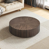 English Elm 35.43 Inch Modern Round Coffee Table Mdf Coffee Table For Living Room,Drum Center Table For Apartment,No Need Assembly,Walnut