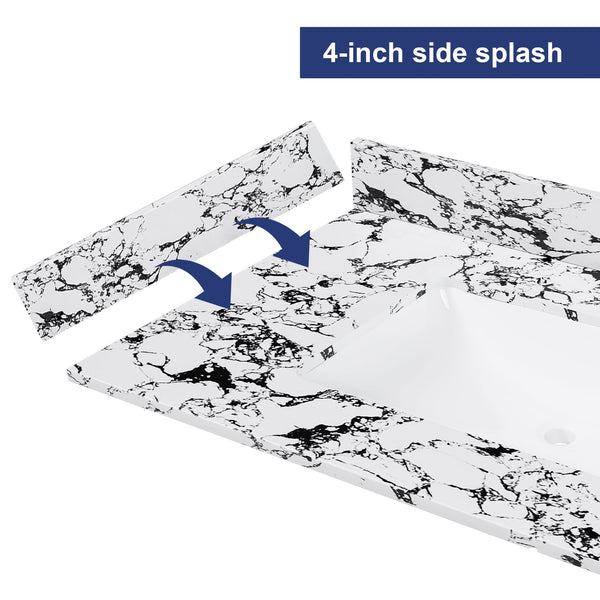 English Elm 22-inch Panda White Side Splash for Vanity Tops — Engineered Sintered Stone, Durable, Easy-Clean W509P362114