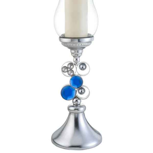 English Elm 20.5" Polyresin Column Candleholder Silver Bejeweled Turquoise Gem Mantel Accent B072116546
