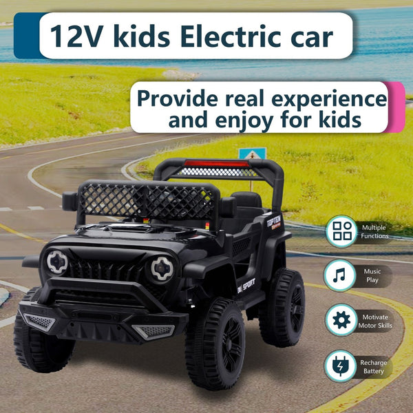 English Elm Ride on Electric Kids Car 12v Luxury Toy with Remote Control Swing and Led Lights Black W1760P358691