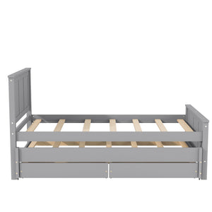 English Elm Twin Pine Platform Bed with Pull-out Trundle Storage Drawers for Kids or Guests Gray N7090008815E