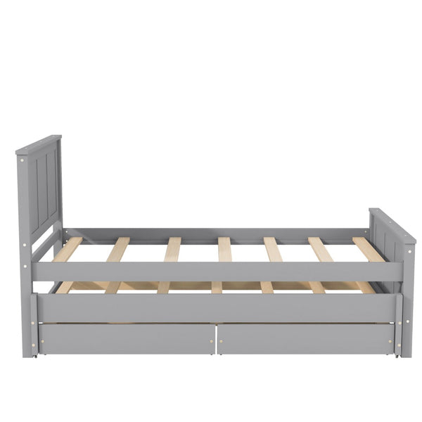 English Elm Twin Pine Platform Bed with Pull-out Trundle Storage Drawers for Kids or Guests Gray N7090008815E