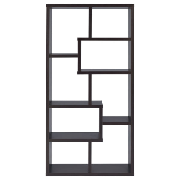 English Elm Geometric Bookcase with 7 Open Shelves for Home Decor, Modern Sturdy Engineered Wood Accent Tower Brown,Cappuccino 71.88 L x 14.14 W x 8.87 H B011P305622