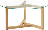 English Elm [New Picture] Round Glass Coffee Table Modern Cocktail Table Easy Assembly With Tempered Glass Top & Sturdy Wood Base, Natural (Old Sku: Wf190112Aal)