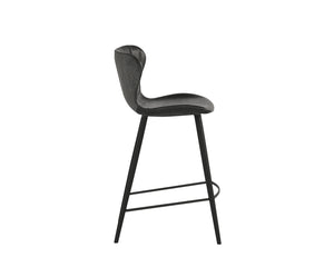 Sunpan Arabella Mid-Century Modern Bar Stool with Clamshell Tufting and Stylish Black Steel Legs Bravo Portabella / Polo Club Kohl Grey