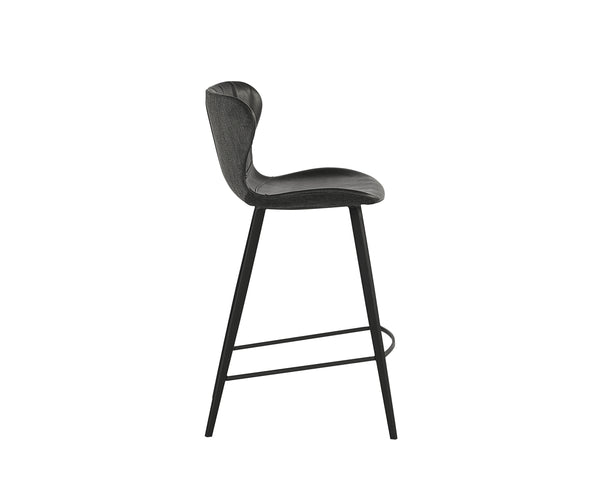 Sunpan Arabella Mid-Century Modern Bar Stool with Clamshell Tufting and Stylish Black Steel Legs Bravo Portabella / Polo Club Kohl Grey
