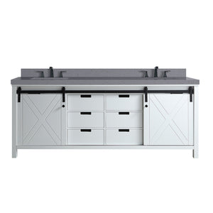 English Elm White Double Bath Vanity 80 in with Grey Quartz Countertop, Soft-Close Storage & Matte Black Faucet Set B2731P260151