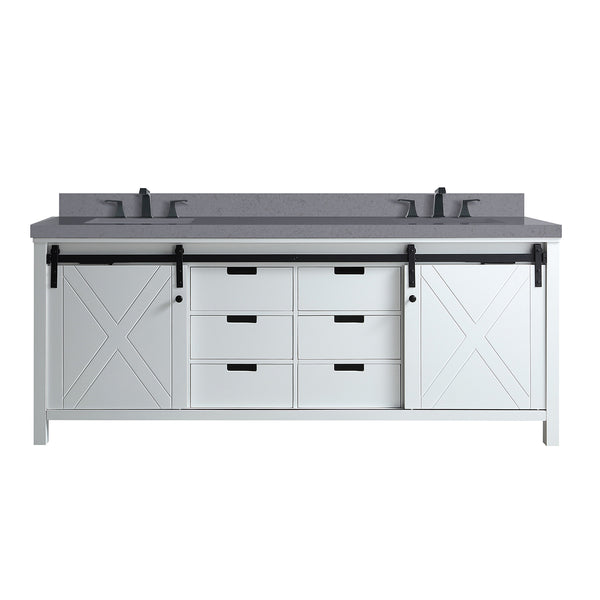 English Elm White Double Bath Vanity 80 in with Grey Quartz Countertop, Soft-Close Storage & Matte Black Faucet Set B2731P260151