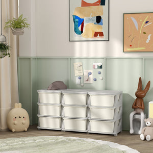 English Elm Qaba 3 Tier Kids Storage Unit with 9 Removable Plastic Drawers 14L Capacity Space-Saving Organizer Cream White W2225P229205