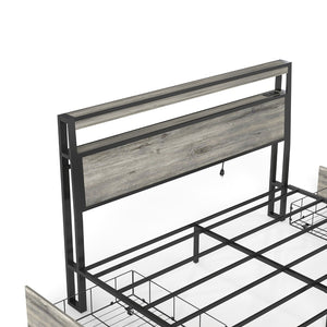 English Elm Queen Metal Platform Bed with Rgb Led Headboard Charging Station and Underbed Storage T3963P482868
