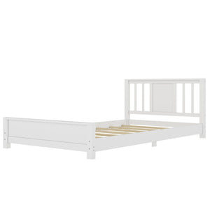 English Elm Twin Low Profile Floor Bed with Guardrails Pine Wood Frame Minimalist Bedroom White W1580P438797