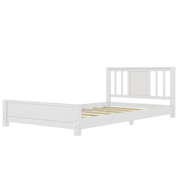 English Elm Twin Low Profile Floor Bed with Guardrails Pine Wood Frame Minimalist Bedroom White W1580P438797