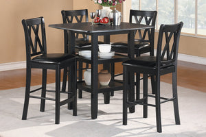English Elm Black 5pc Counter Height Dining Set with Double Display Shelves, X-Back Faux Leather Chairs, Compact Stylish B011P194586